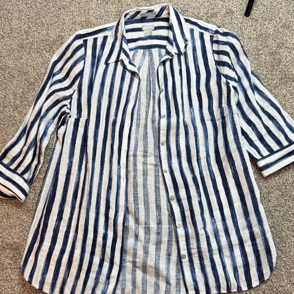 Chico's Navy and White Striped Shirt